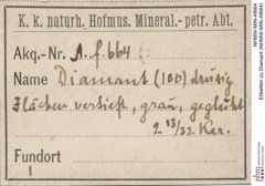 Etiketten zu Diamant (NHMW-MIN-Af664)